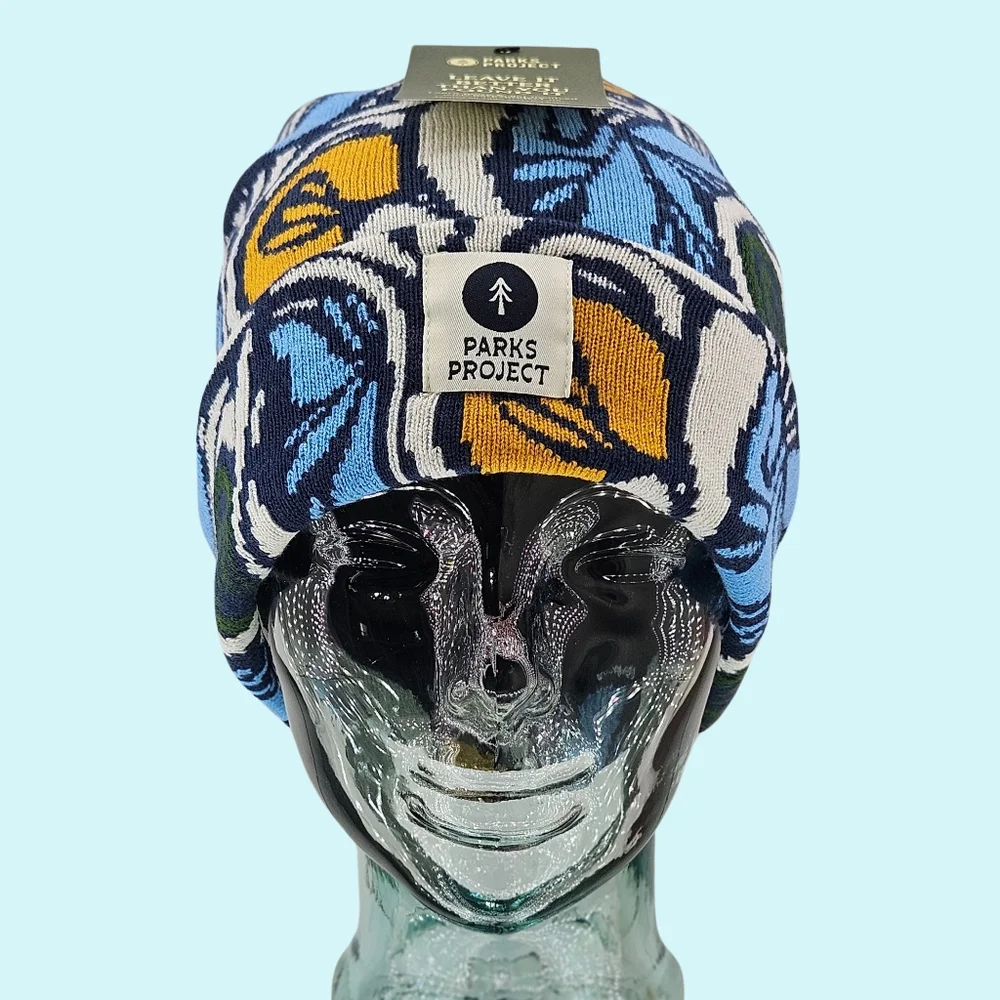 Parks Project Hat Beanie Wonderland Blue Yellow Knit Recycled Colorful Outdoor